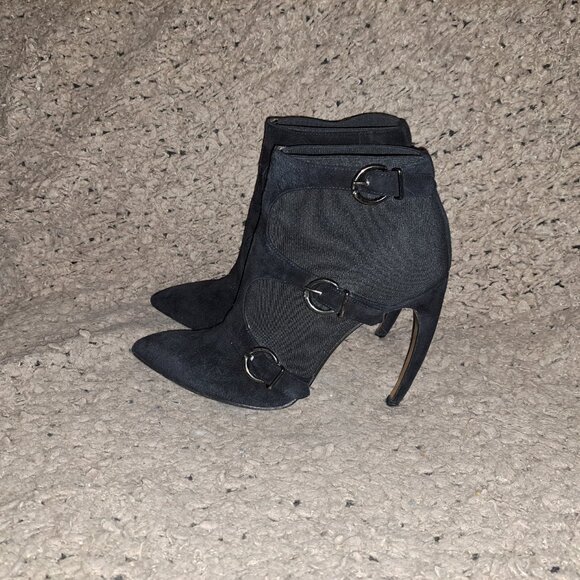 WALTER STEIGER- Stiletto Claw Heel-Bootie-Black Suede/Nylon-Sz 38-Excellent - Picture 2 of 8